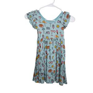 Play Dress Girl's 4T Blue Summer Flamingo Pool Short Sleeve Sheath Ruffle